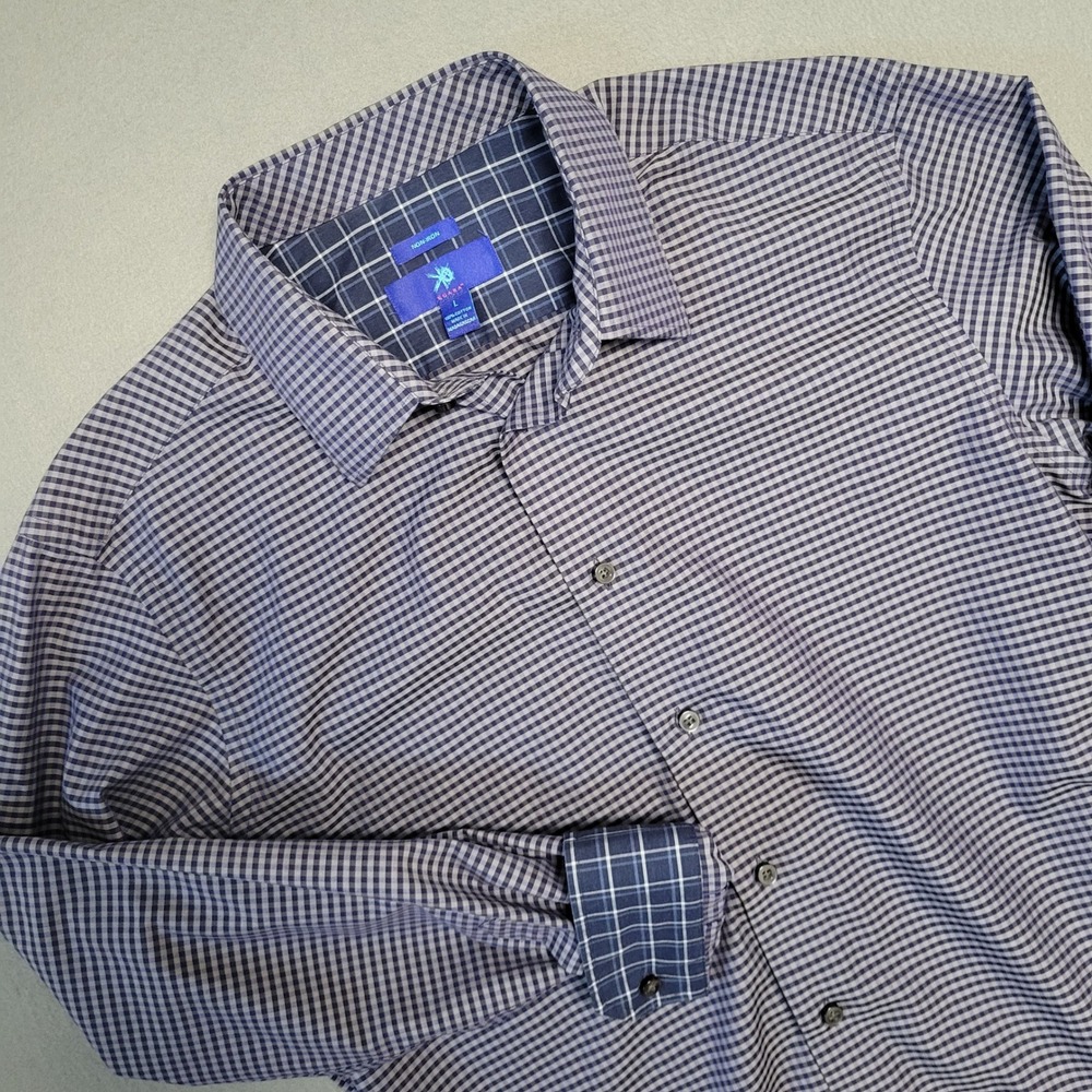 Egara Mens Long Sleeve Non-Iron Gingham Button Up‎ Shirt Purple Blue Size L